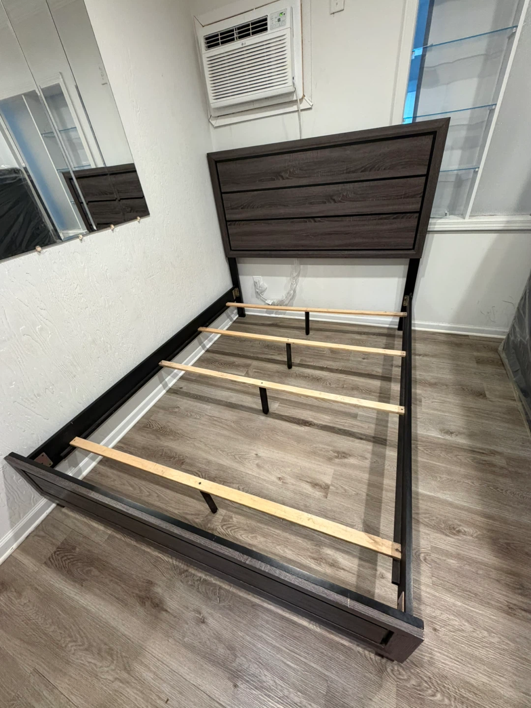 Modern Dark Wood Queen Bed Frame with Headboard