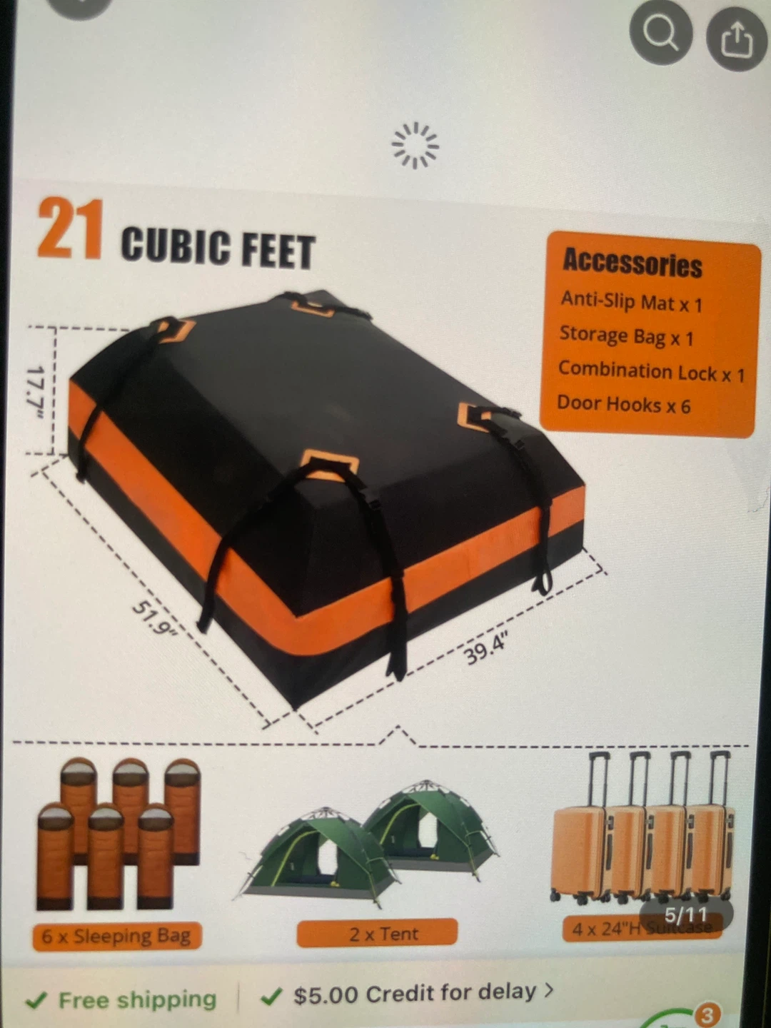 21 Cubic Feet Car Rooftop Cargo Carrier Bag - photo 3