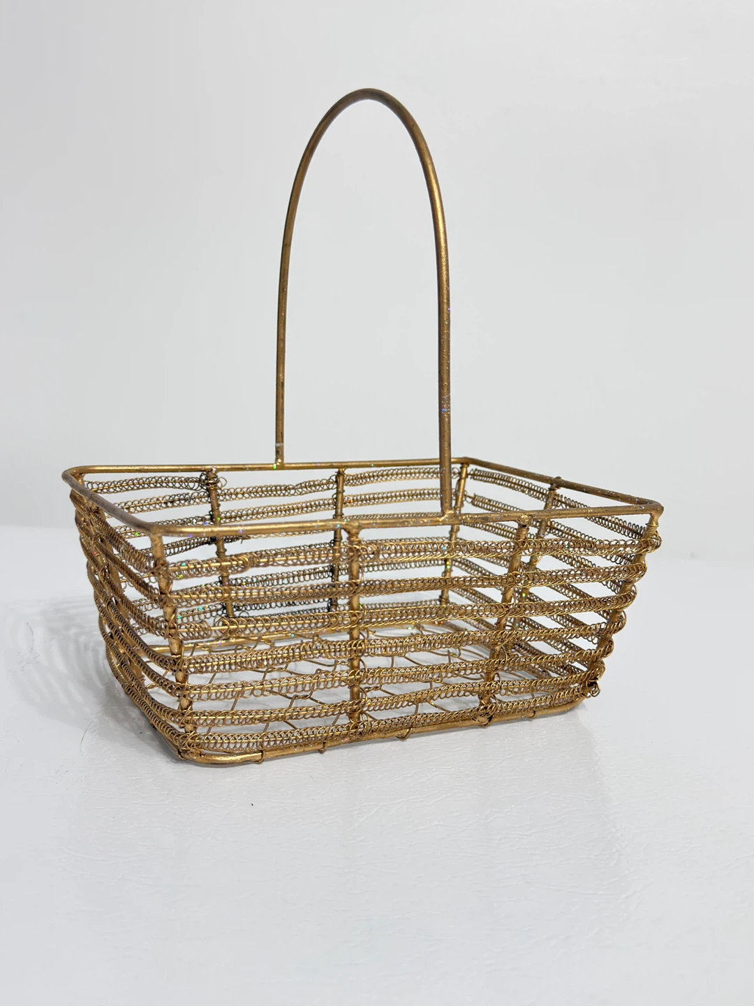 Gold Wire Decorative Basket with Handle