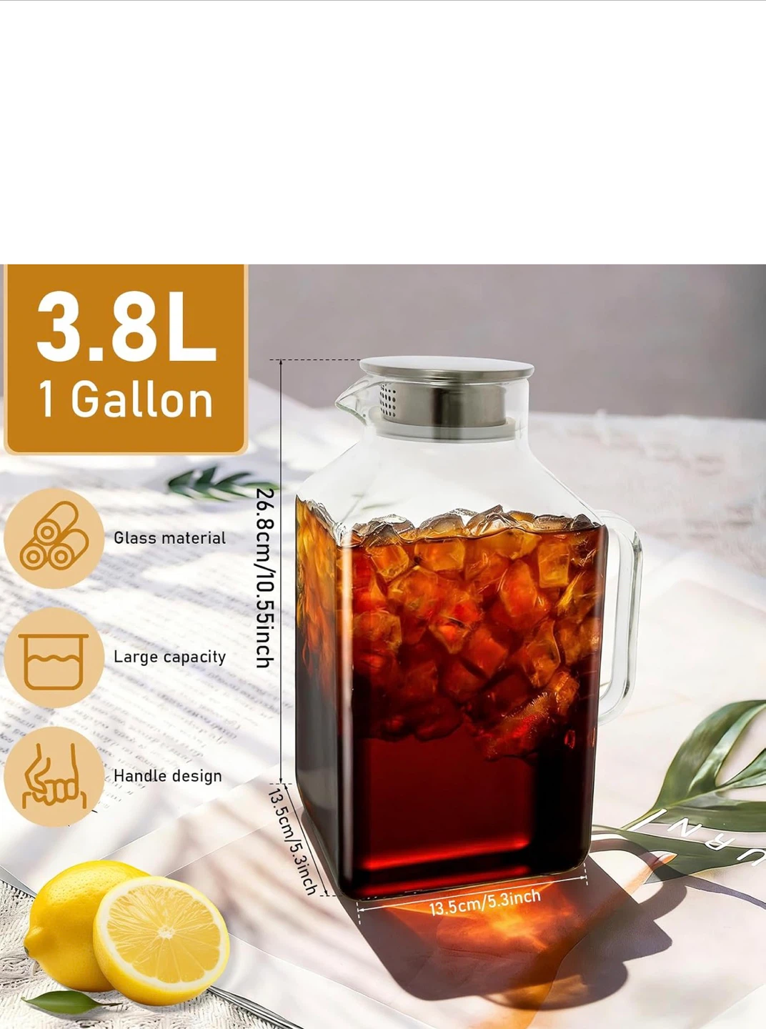 QENWKXZ 1 Gallon Square Glass Pitcher - photo 2