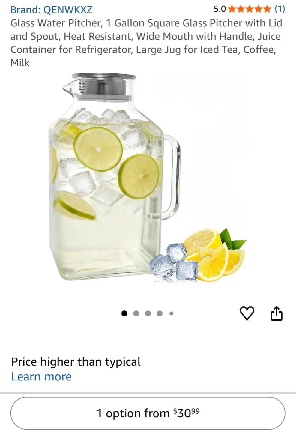 QENWKXZ 1 Gallon Square Glass Pitcher