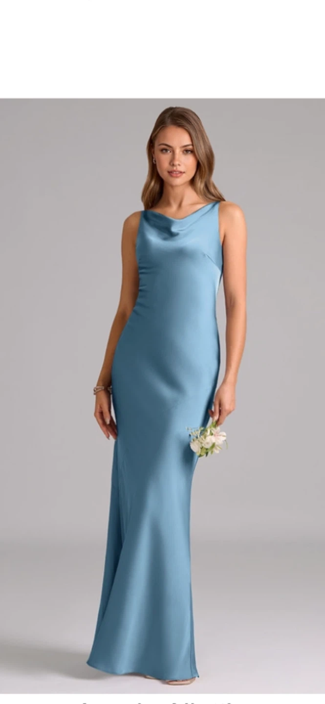 Azazie Blue Satin Cowl Neck Maxi Dress Size 2