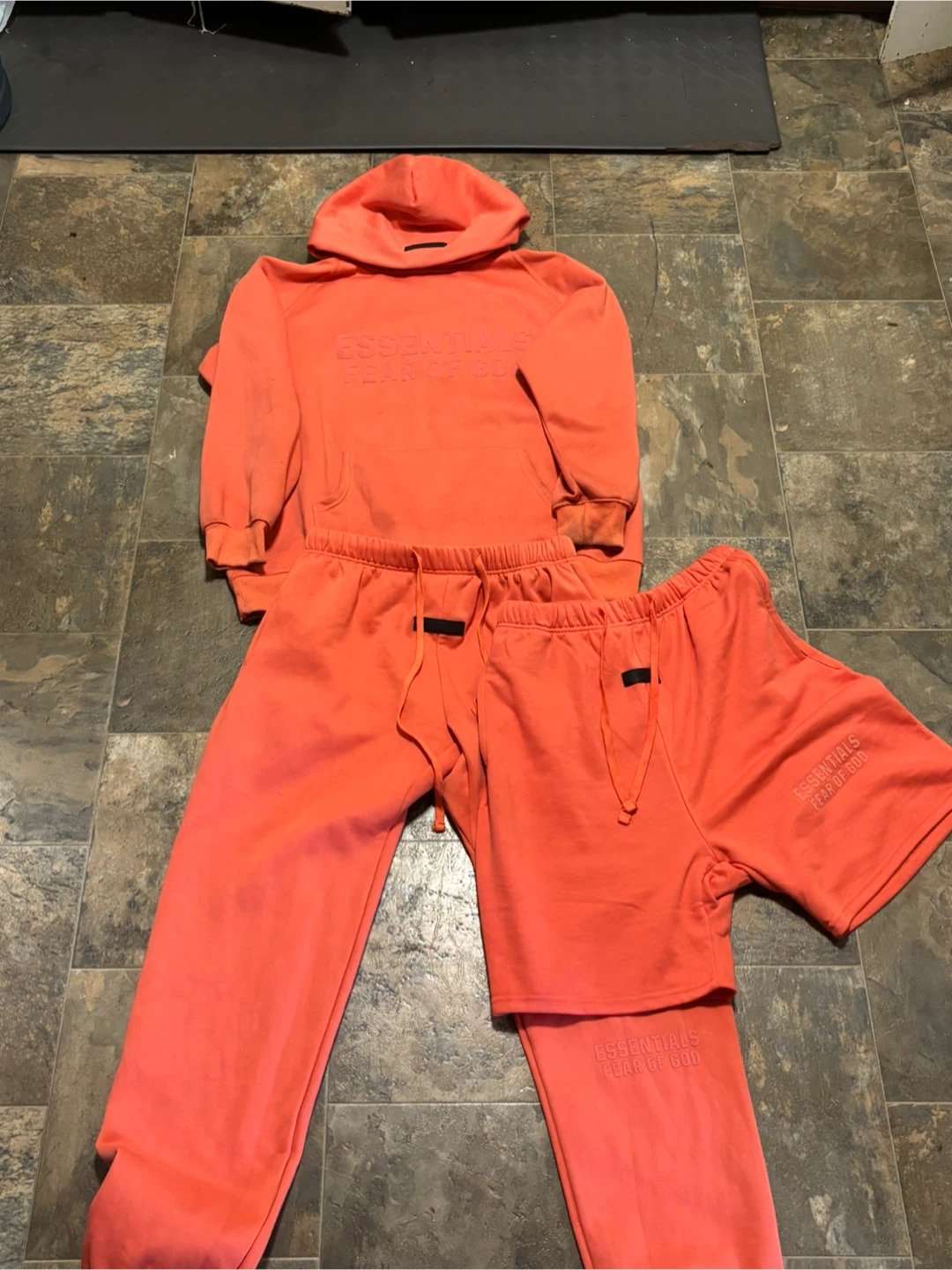 Fear of God Essentials Hoodie and Sweat Shorts Set Orange