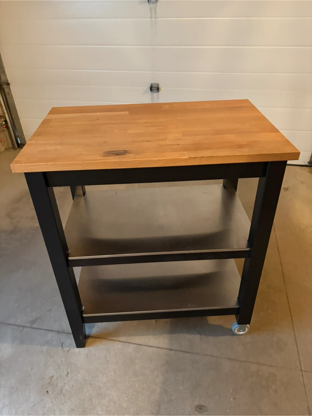 Ikea Wooden top kitchen cart with shelves and wheels