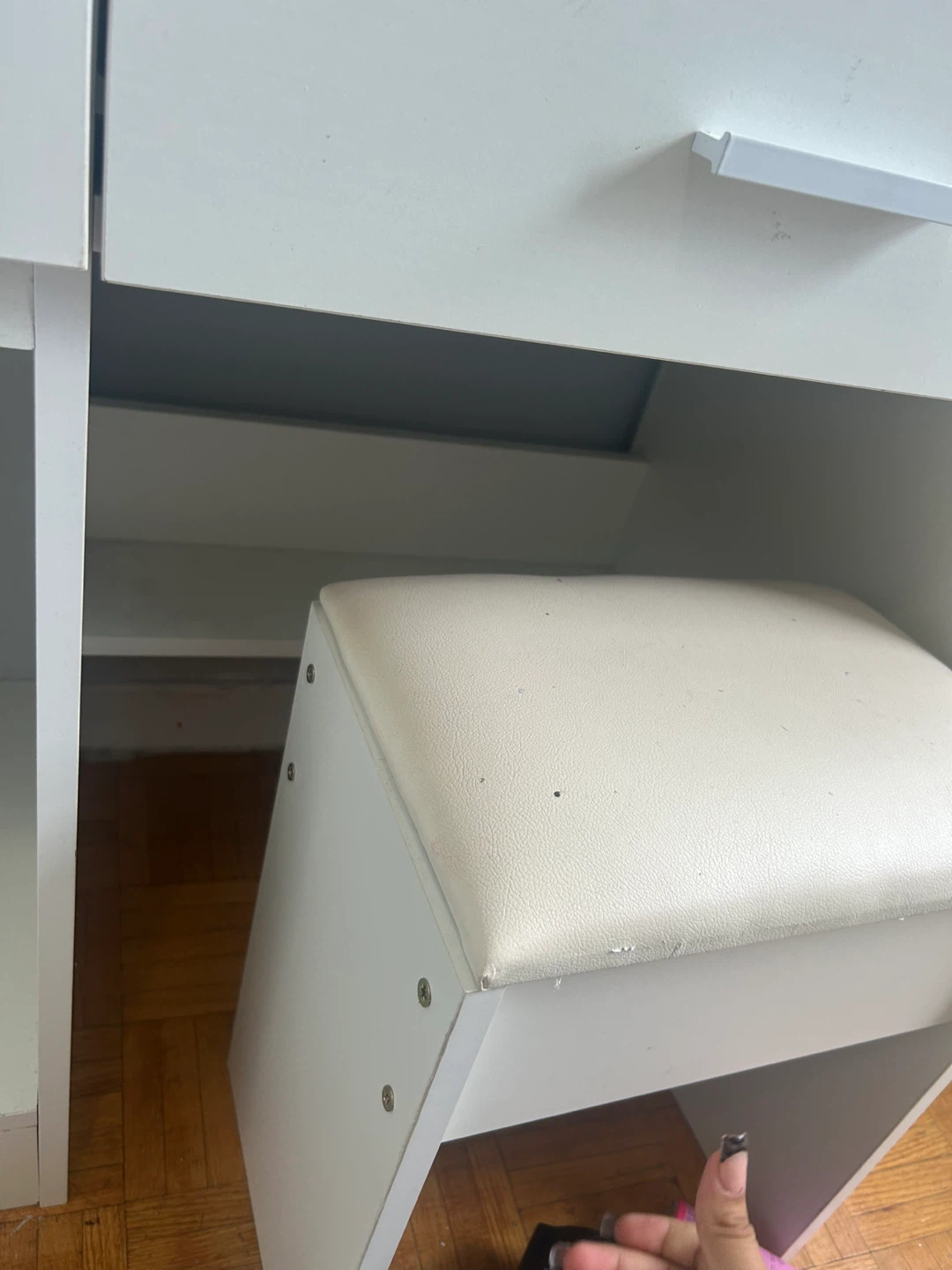 White Vanity Desk with Hollywood Mirror and Stool - photo 2