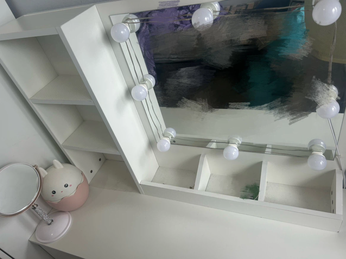 White Vanity Desk with Hollywood Mirror and Stool - photo 5
