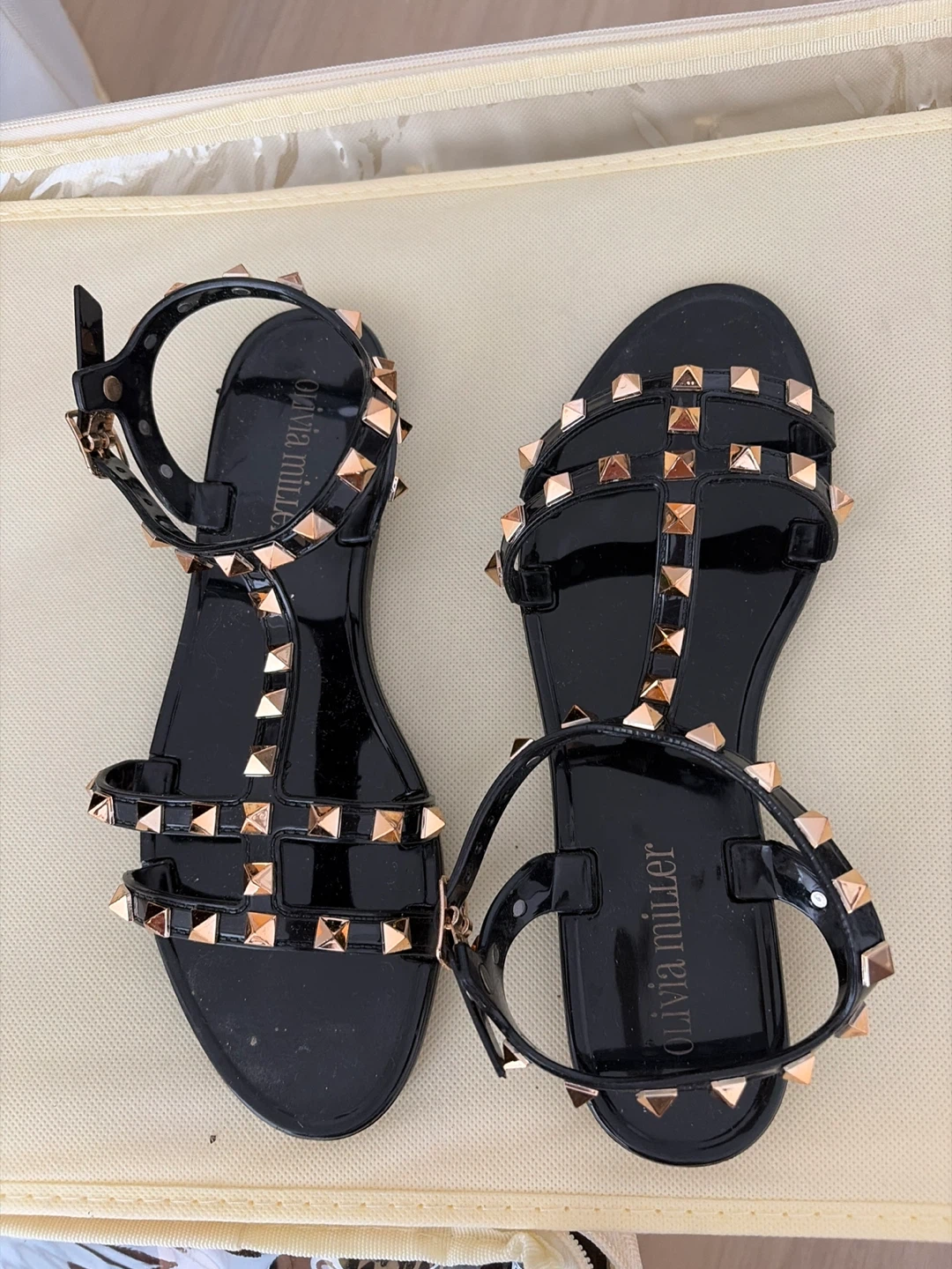 Olivia Miller Black Studded Jelly Sandals