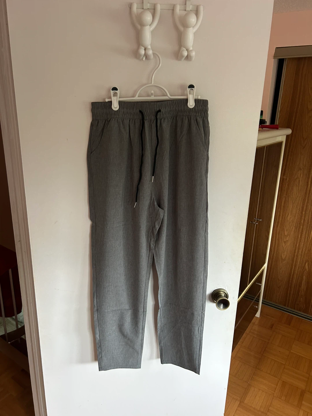 Grey Elastic Waist Pants with Drawstring