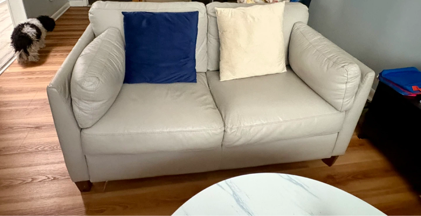 Light Gray Leather Loveseat - photo 3