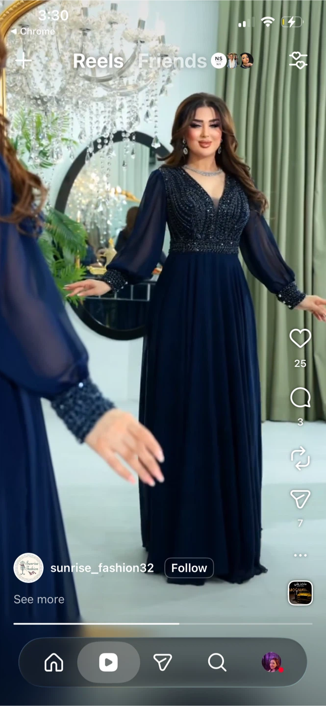 Beaded Navy Blue Long Sleeve Gown