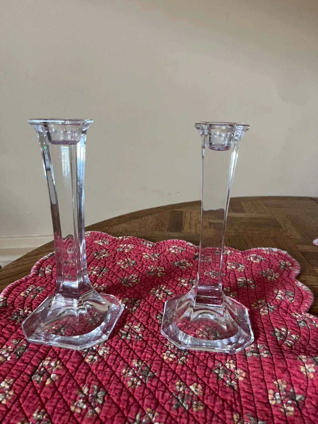 Two pairs of candlestick.. glass and marble
