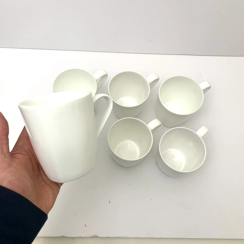 Bone China Coffee Mugs White Tea Cups Roscher Set of 5 Ceramic