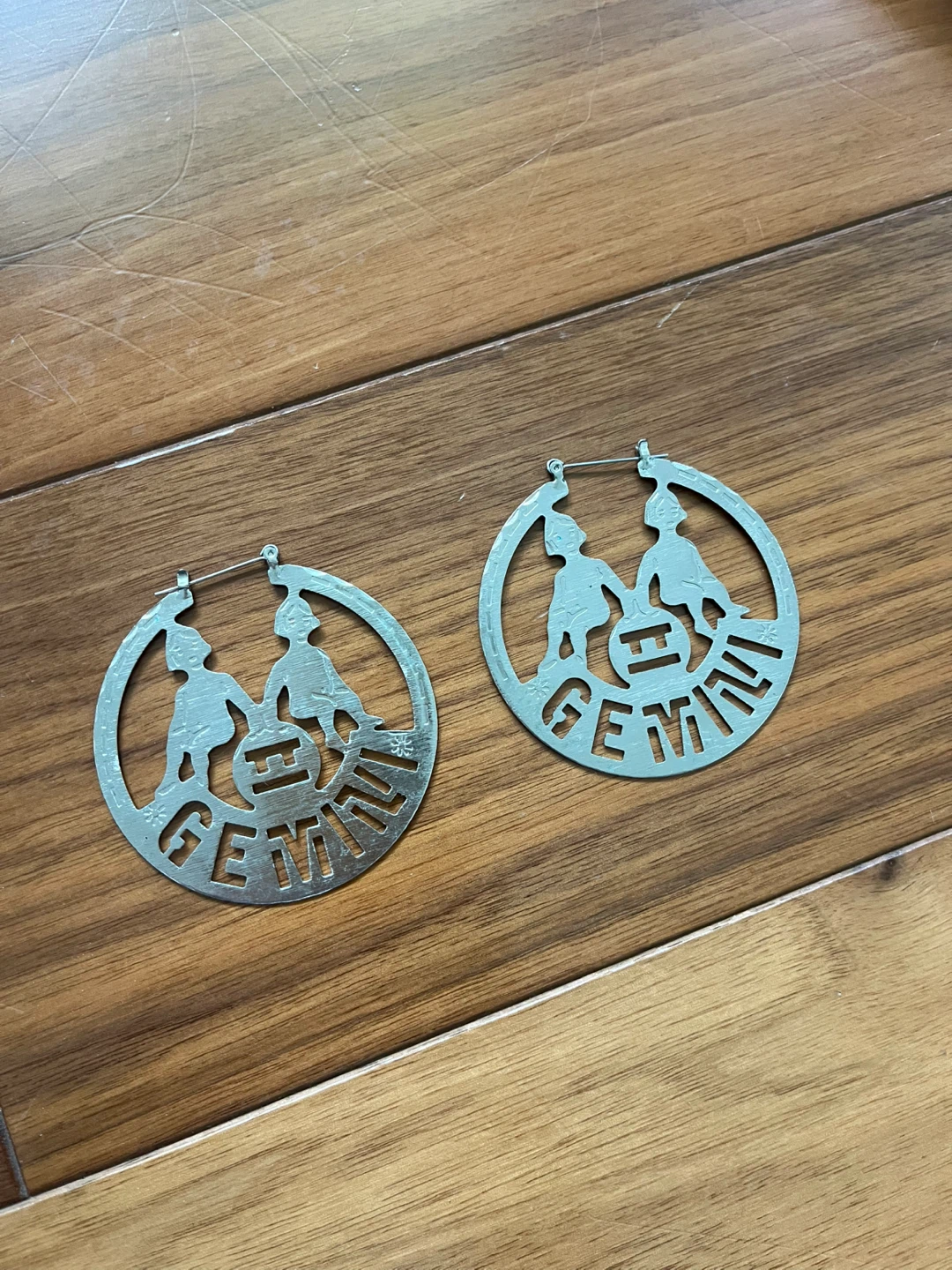 Vintage Zodiac Hoop Earrings (Gemini)