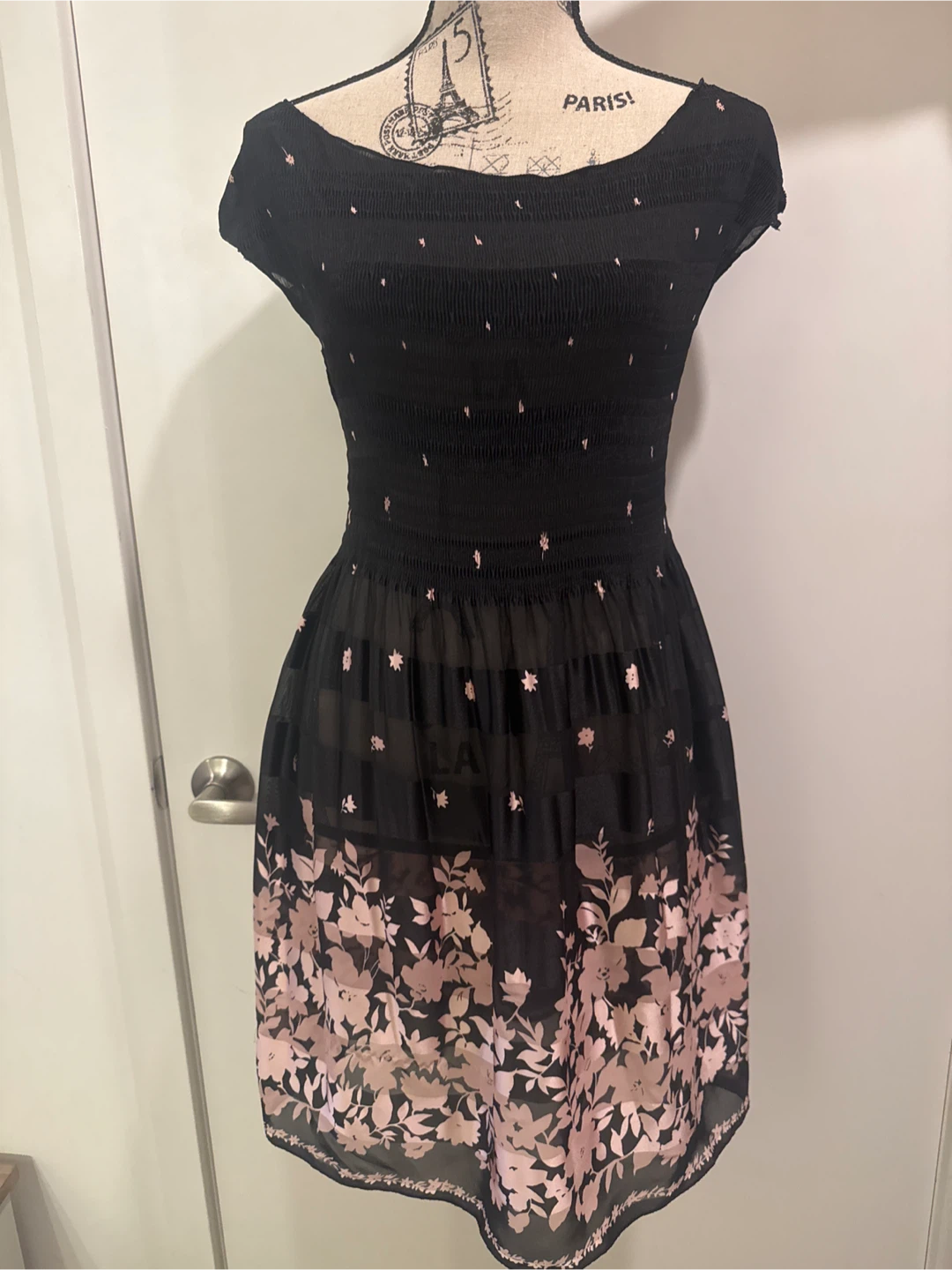 Black Floral Smocked  Dress