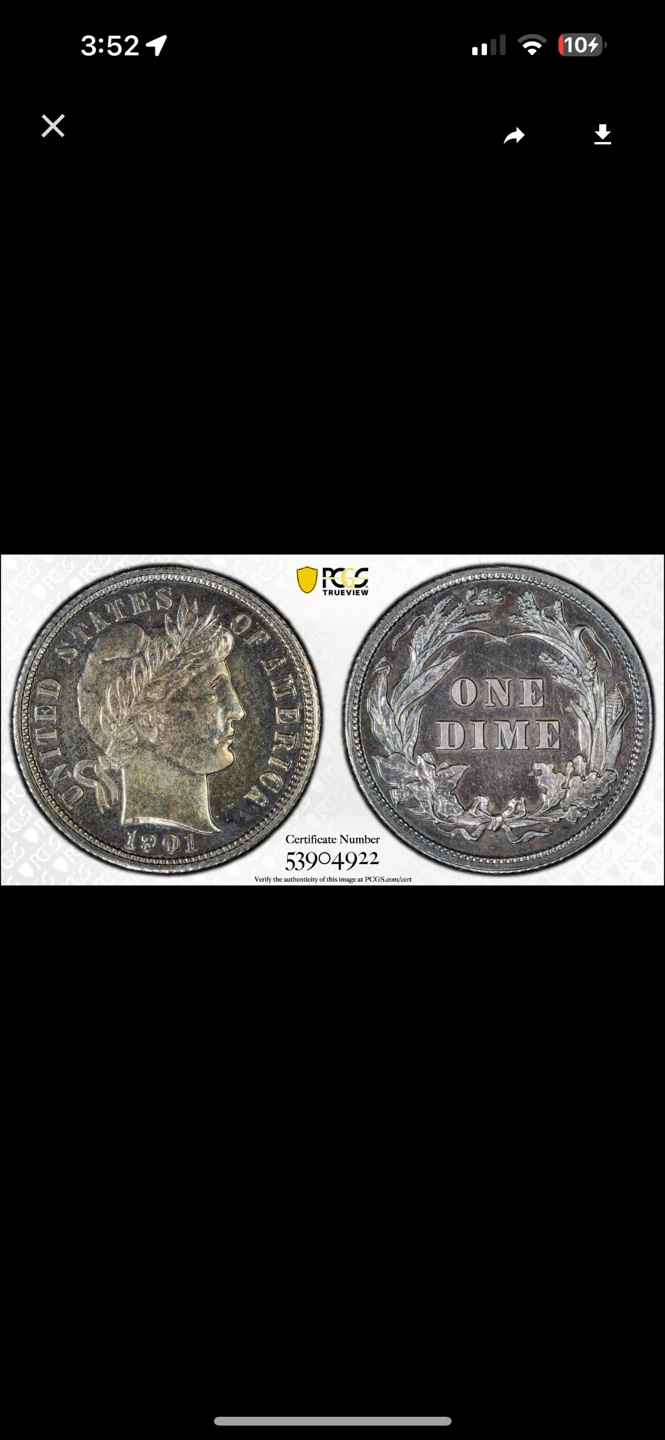 1901 PCGS PR65 Barber Dime - photo 3