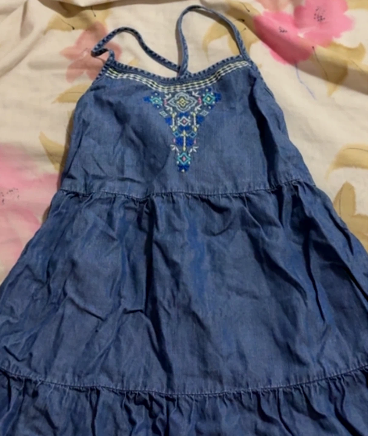 Girls Denim Dress with Embroidery - photo 2