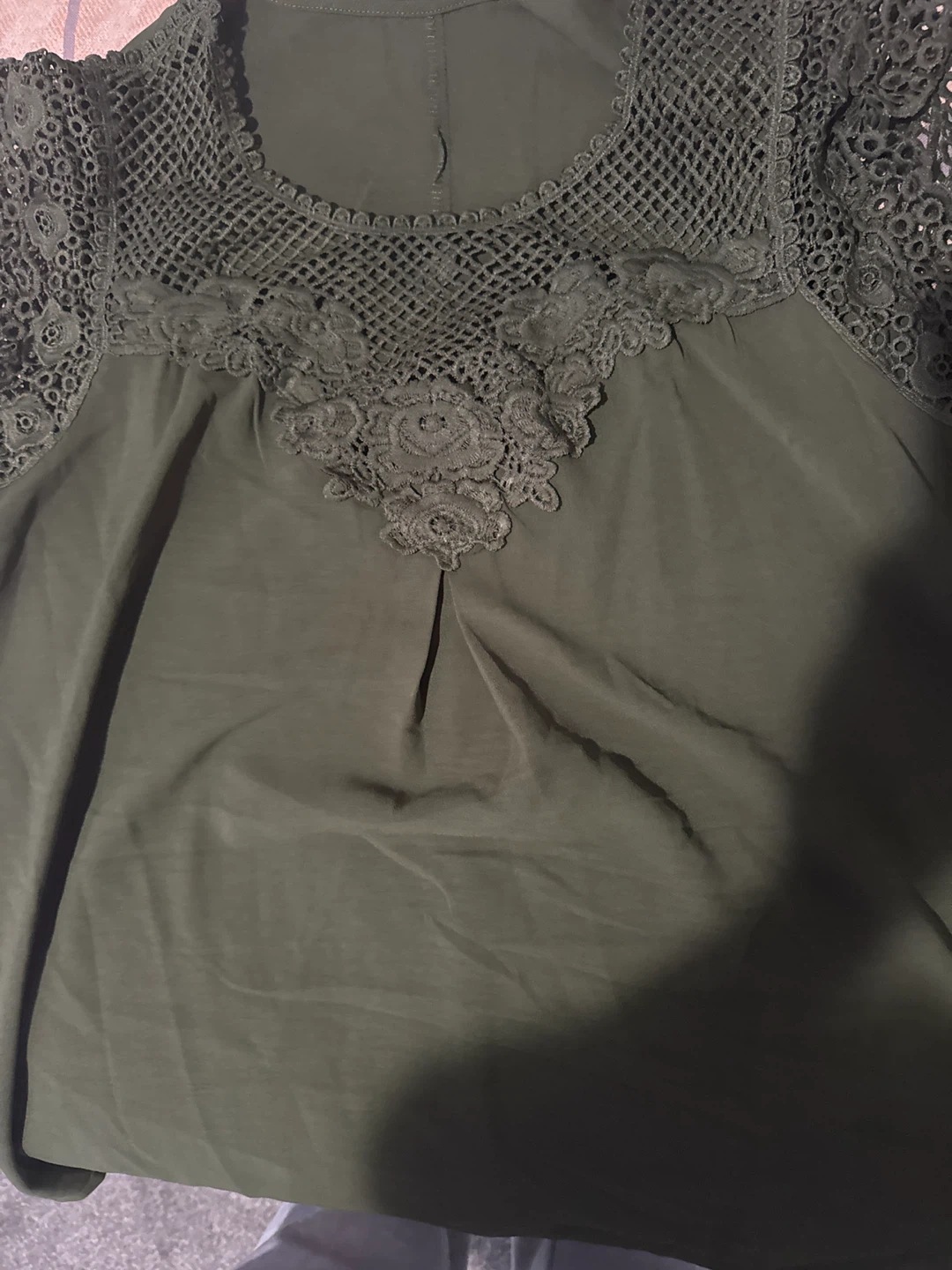 Olive Green Lace Trim Blouse - photo 2