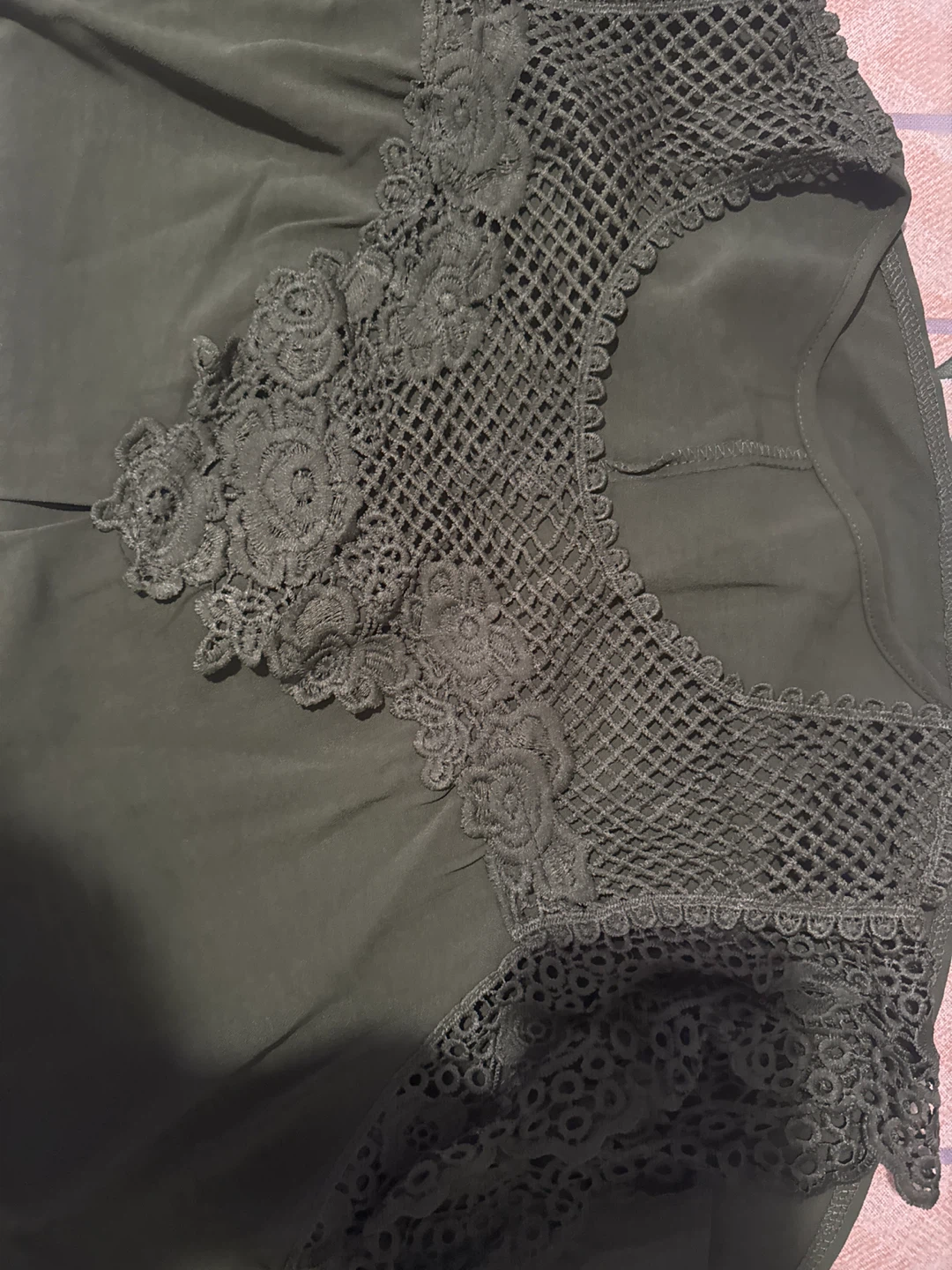 Olive Green Lace Trim Blouse - photo 3