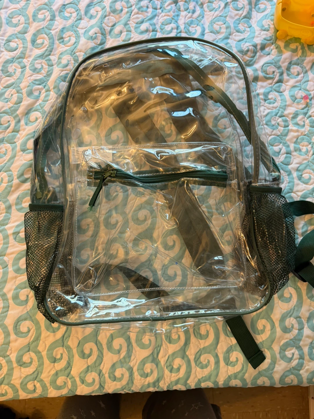 Clear Backpack with Green Trim