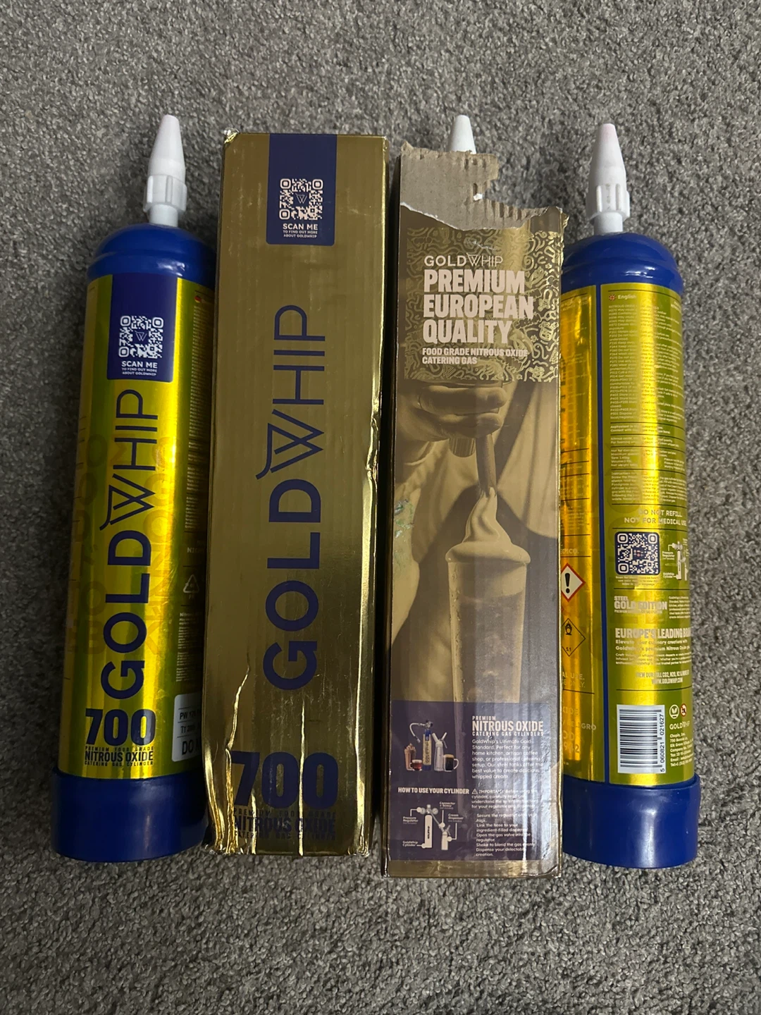 Used GoldWhip 700g Nitrous Oxide Cylinders (4-Pack)