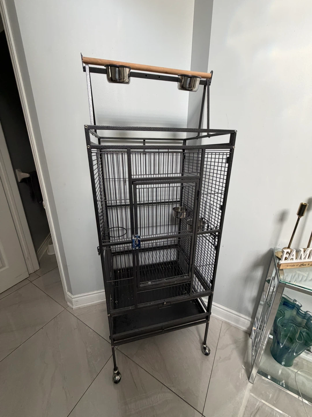 Large Bird Cage with Accessories and Food