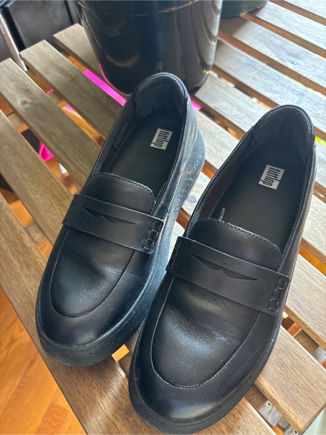 Fitflop Loafers Black Leather Slip-On Shoes