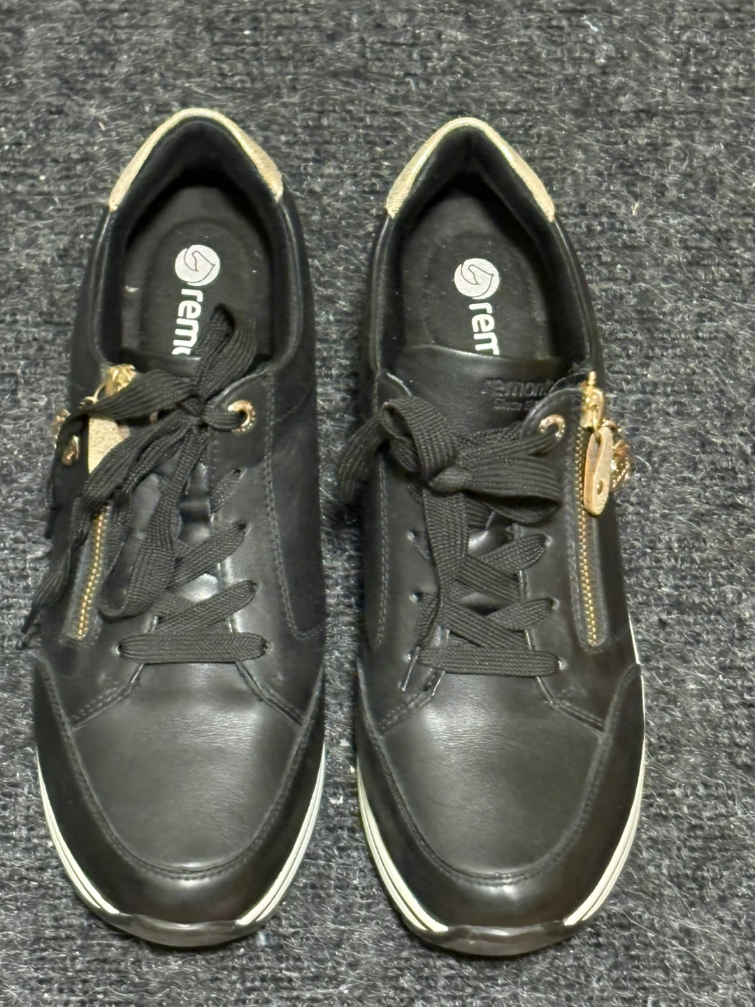 Remonte Black Leather Sneakers with Side Zip