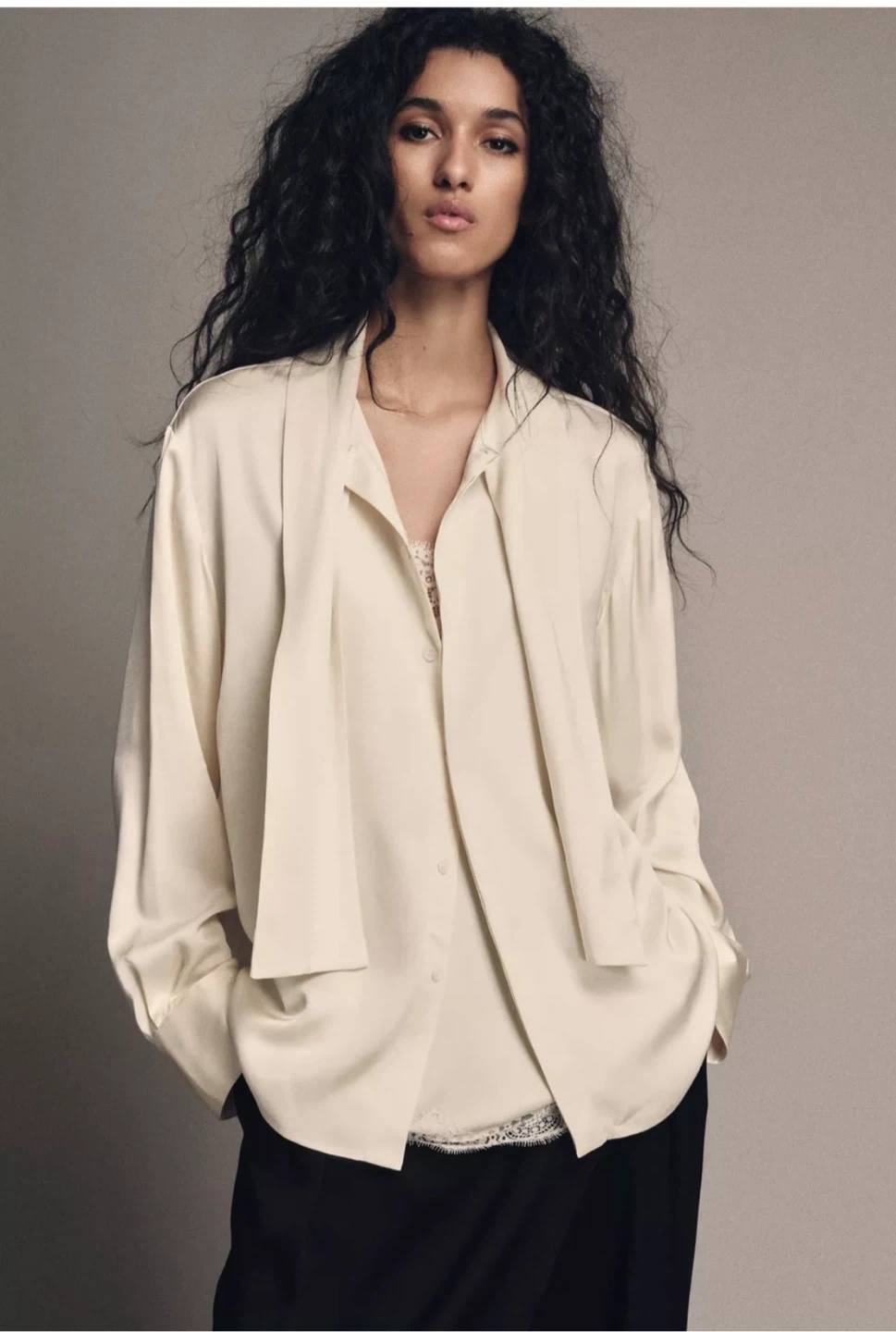 Zara Button Down Blouse With Lace Camisole