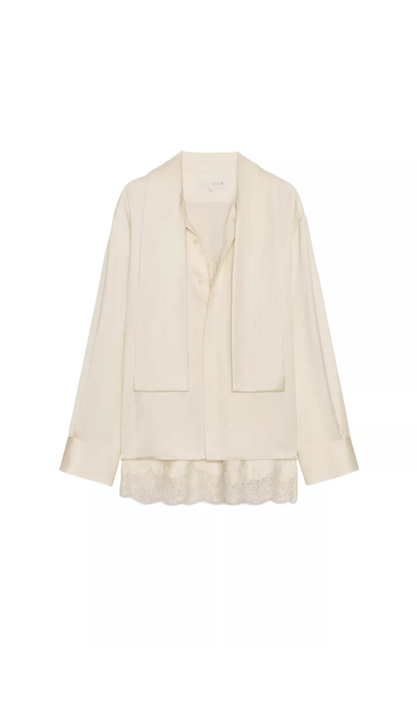 Zara Button Down Blouse With Lace Camisole - photo 3