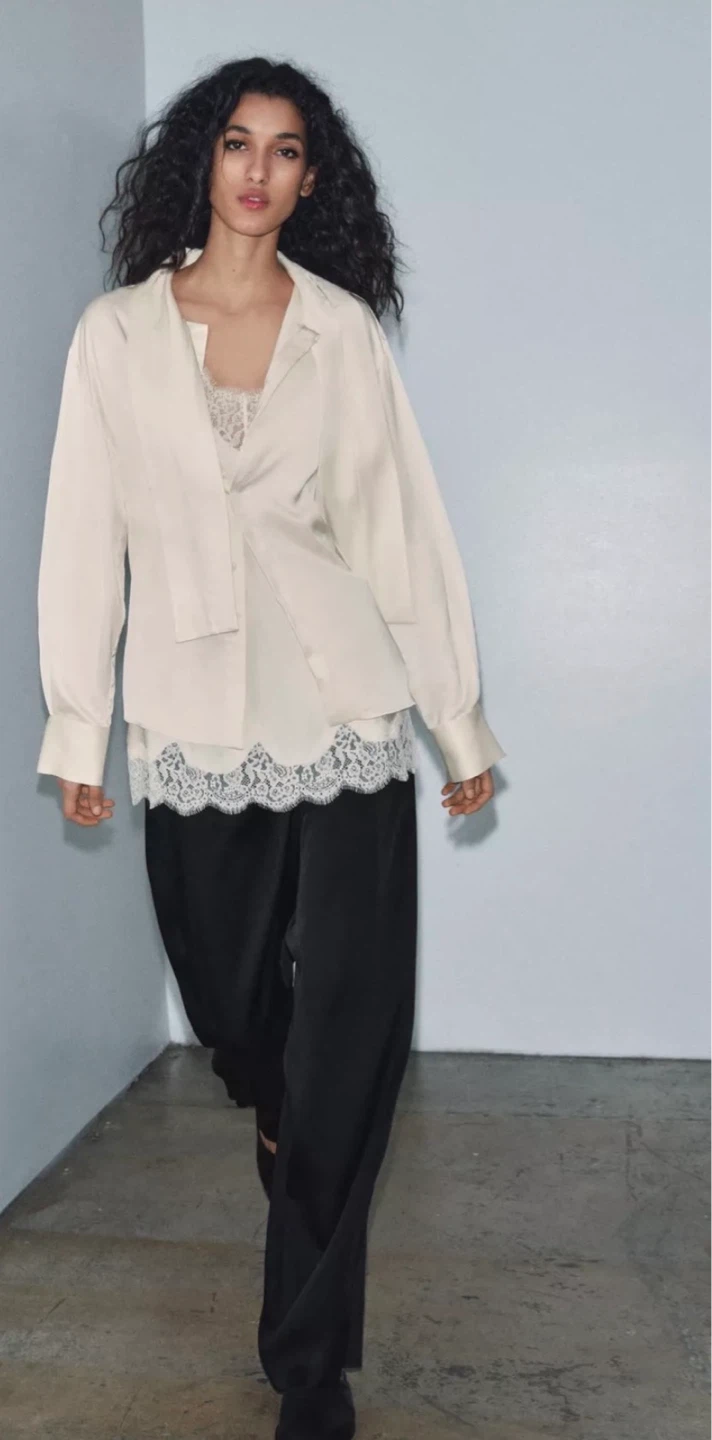 Zara Button Down Blouse With Lace Camisole - photo 2