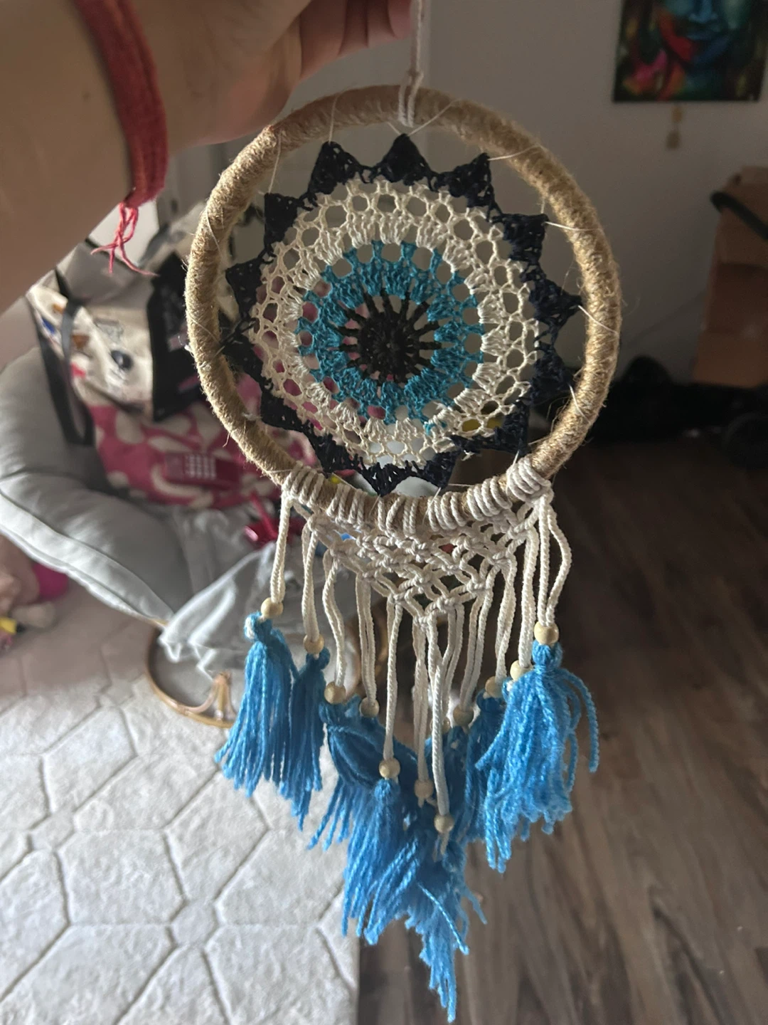 Handmade Dreamcatcher with Blue Tassels