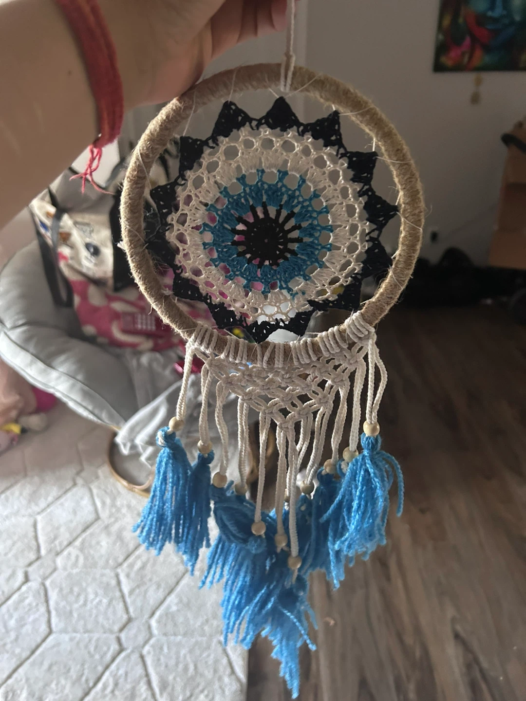 Handmade Dreamcatcher with Blue Tassels - photo 2