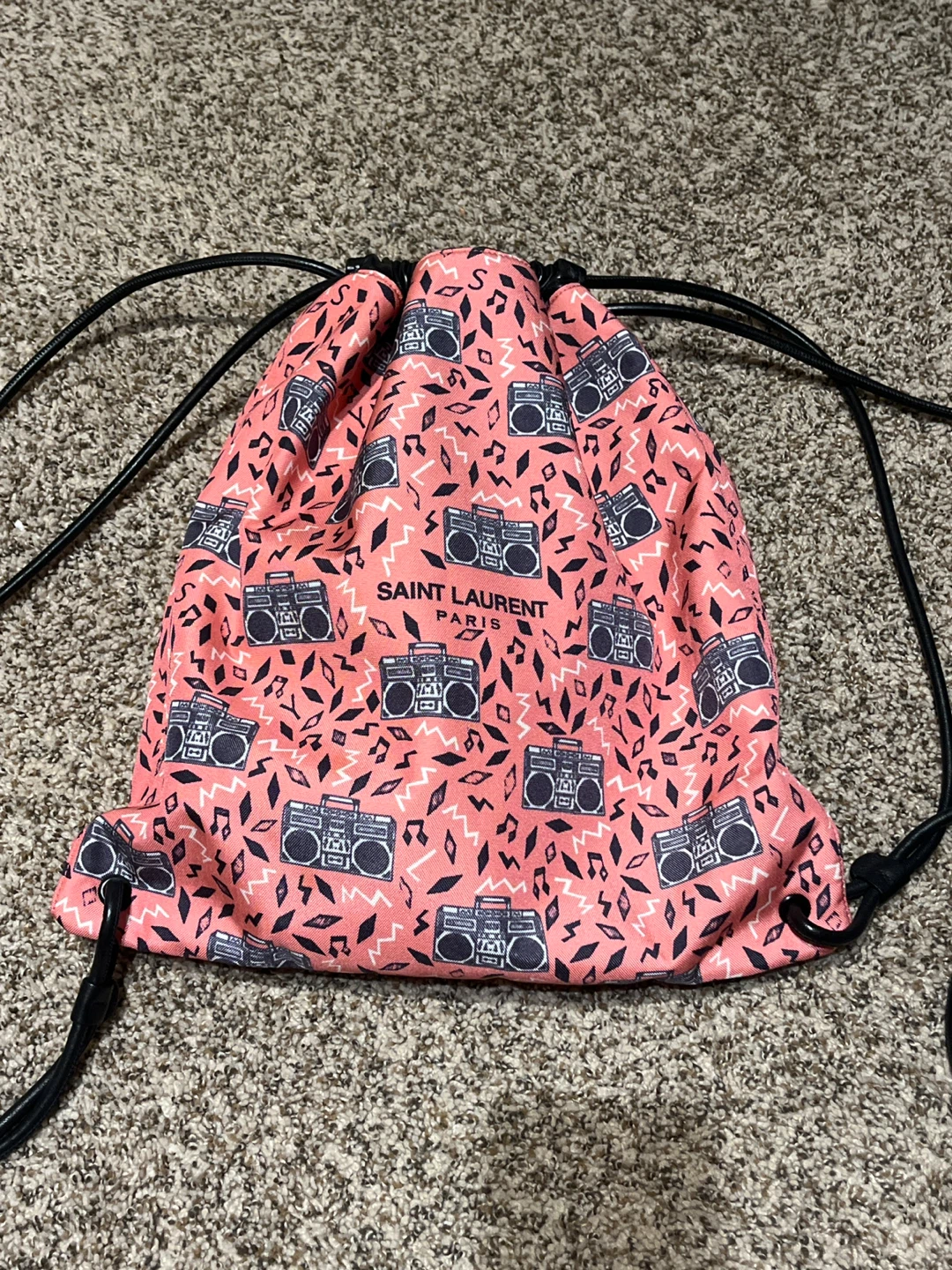 Saint Laurent Paris Drawstring Bag - Pink Boombox Print