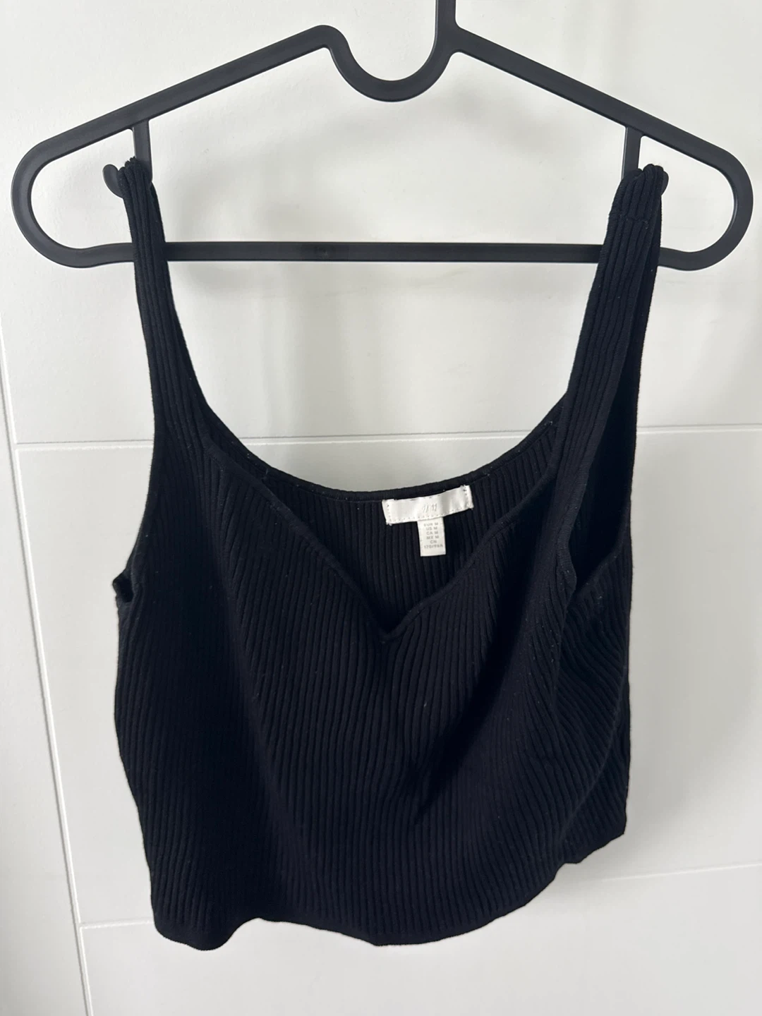 H&M Black Ribbed V-Neck Tank Top - Size M
