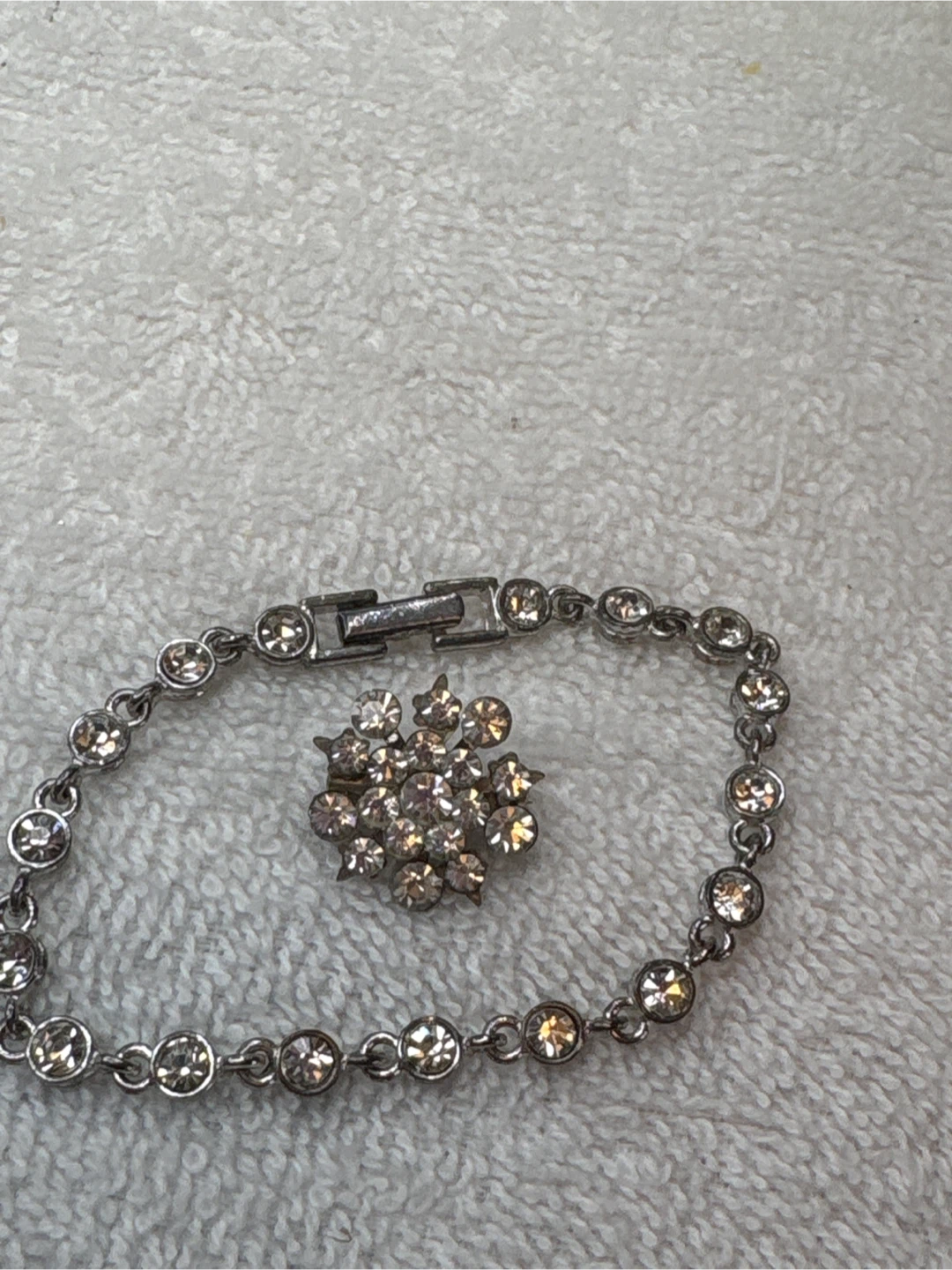 Rhinestone Tennis Bracelet and Brooch Set