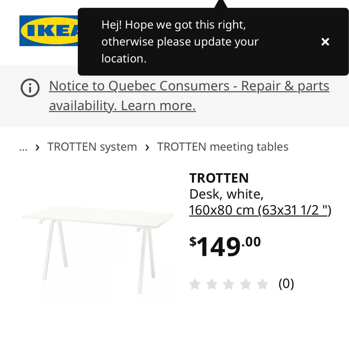 IKEA TROTTEN Desk, White, 160x80 cm - photo 2