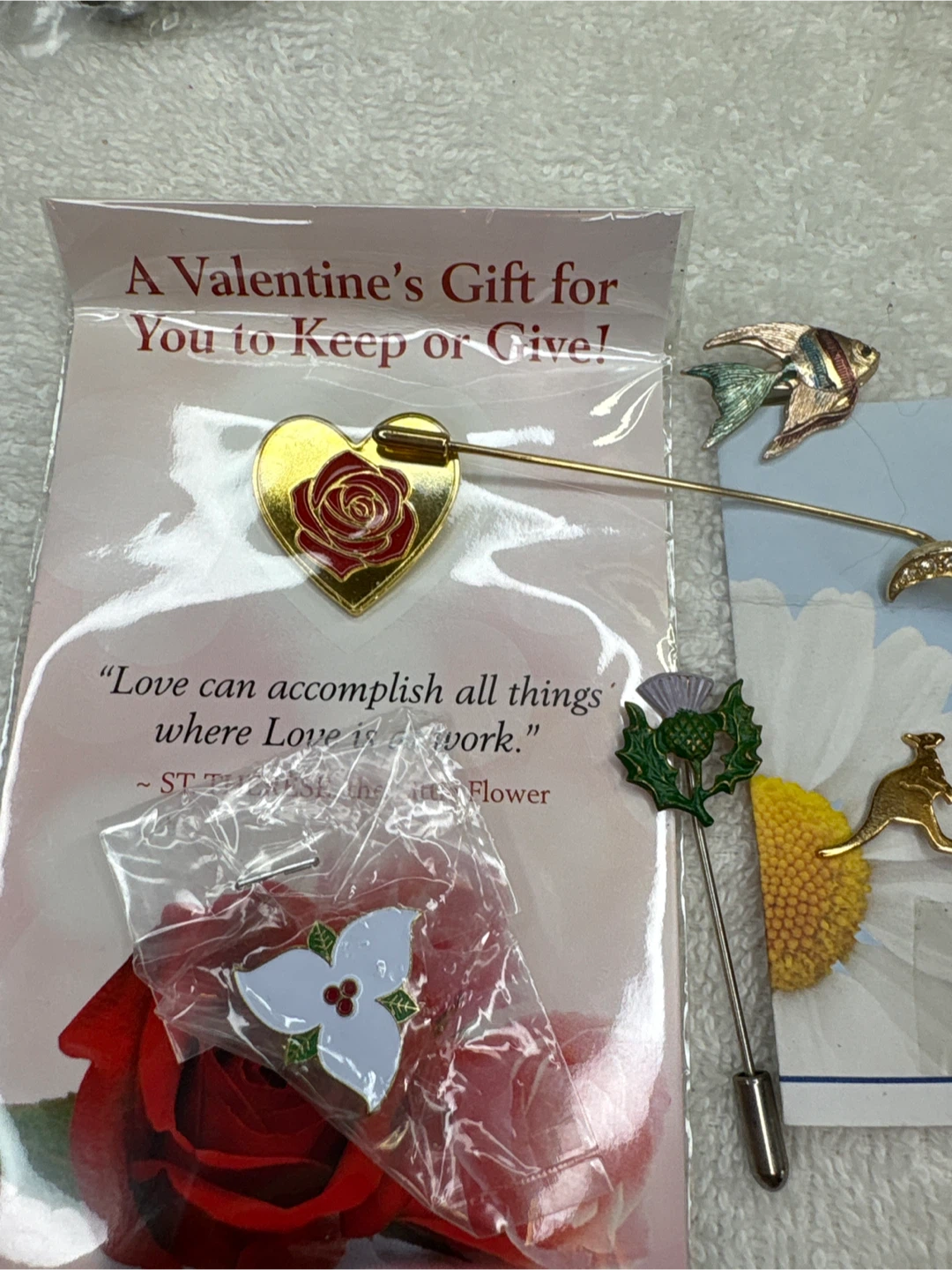 Assorted Lapel Pins - Thistle, Moon, Kangaroo, Heart Rose, Fish
