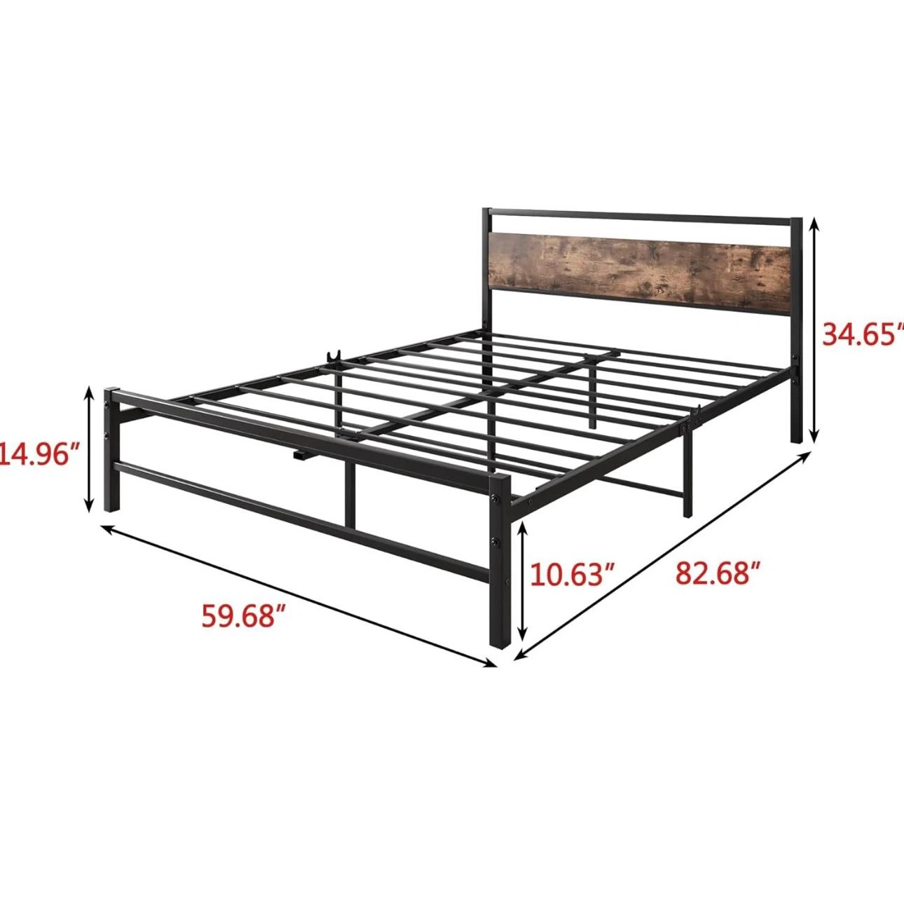 Move out: Industrial Style Metal Bed Frame with Wood Headboard - photo 2