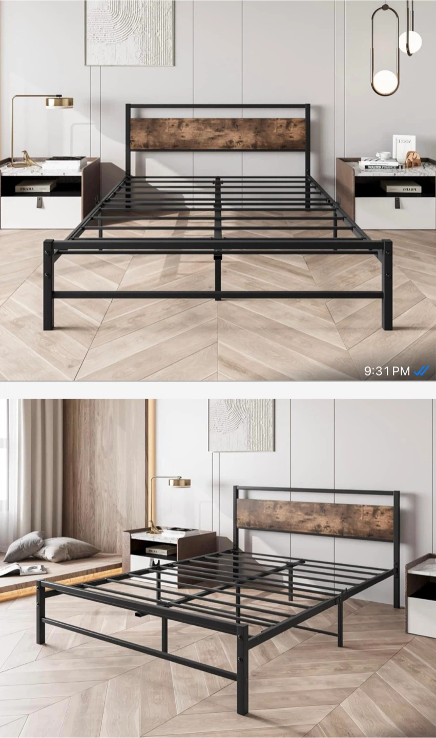 Move out: Industrial Style Metal Bed Frame with Wood Headboard - photo 4