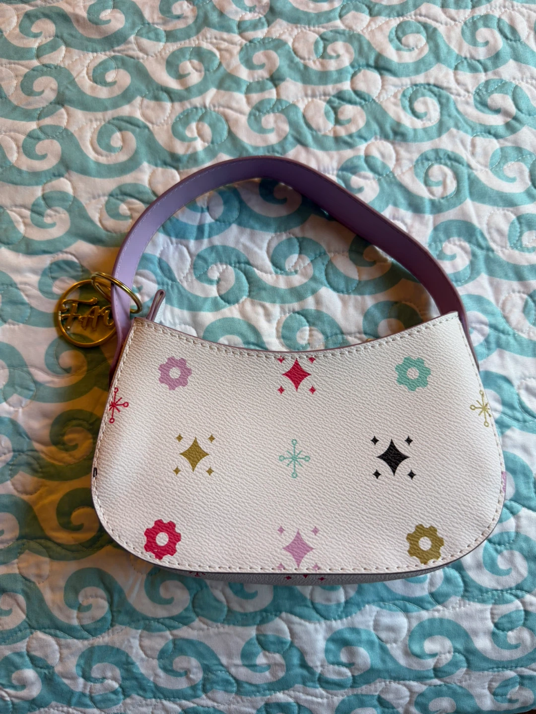 Kids White & Purple Micro Handbag with Sparkle Print