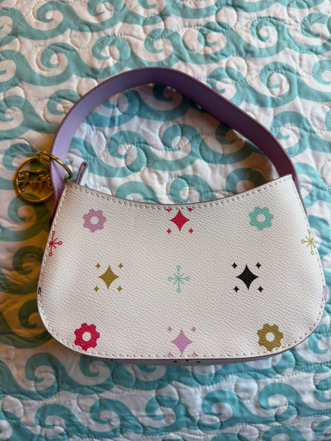 Kids White & Purple Micro Handbag with Sparkle Print - photo 2