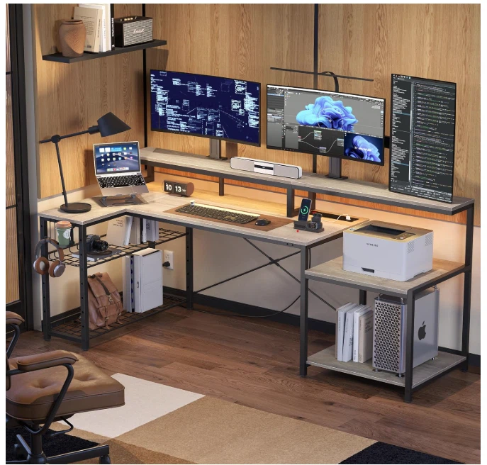 Brand New Bestier 71.5" L-Shaped Computer Desk with Power & LED