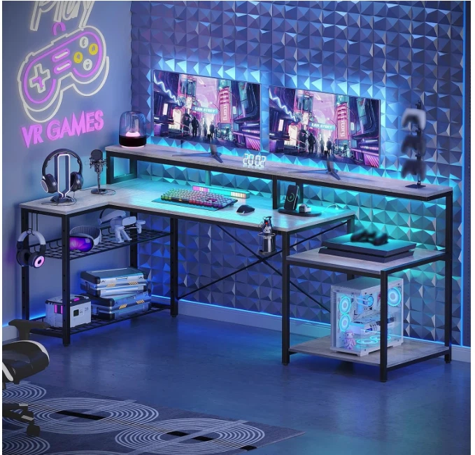 Brand New Bestier 71.5" L-Shaped Computer Desk with Power & LED - photo 4