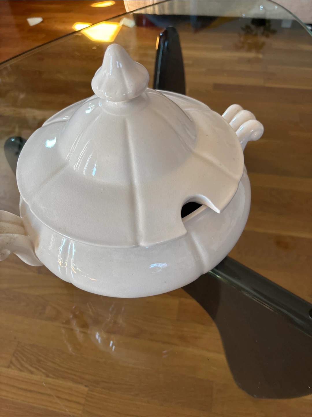 White Ceramic Soup Tureen with Ladle Slot