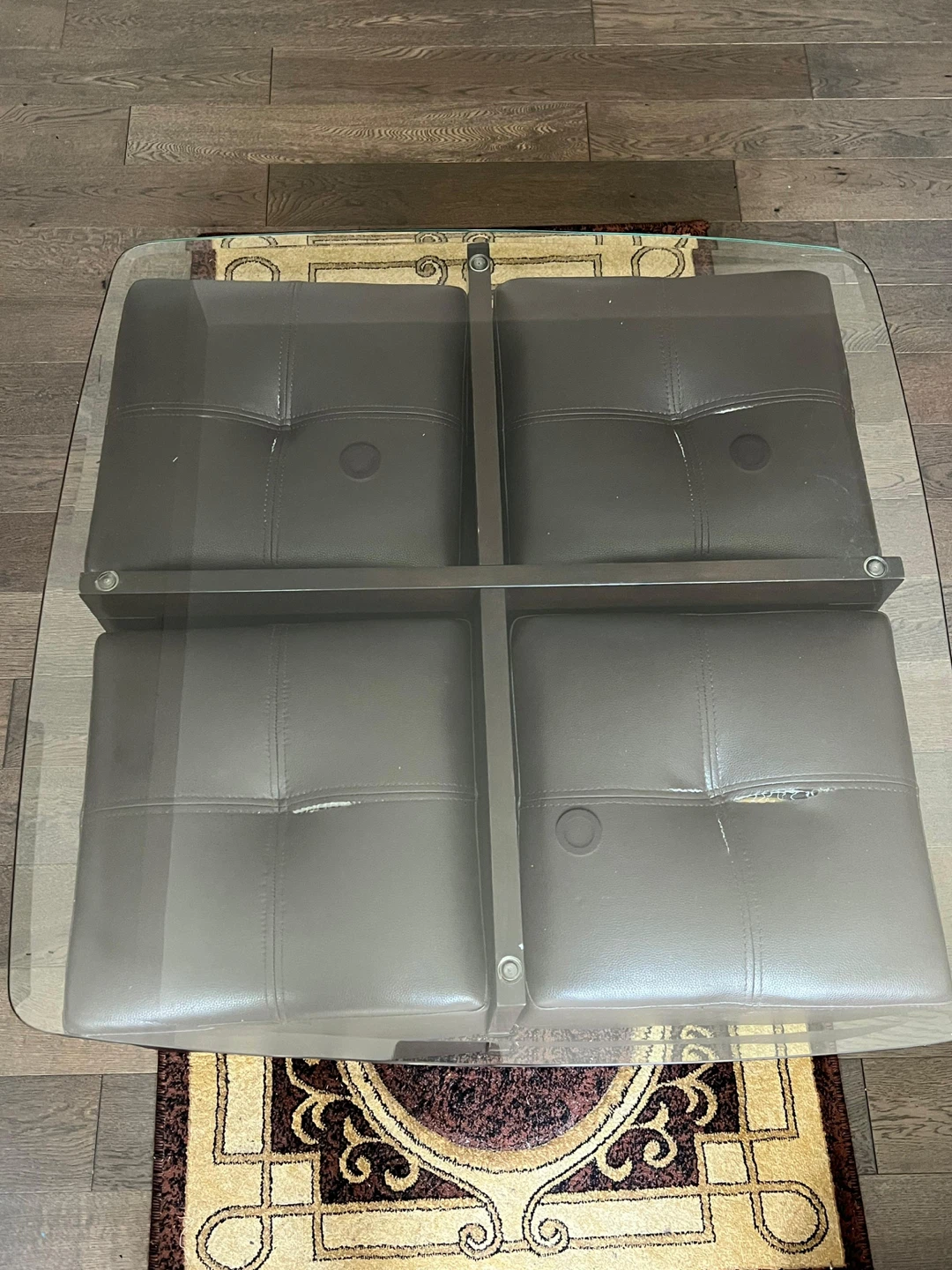 Glass Top Coffee Table with 4 Ottomans