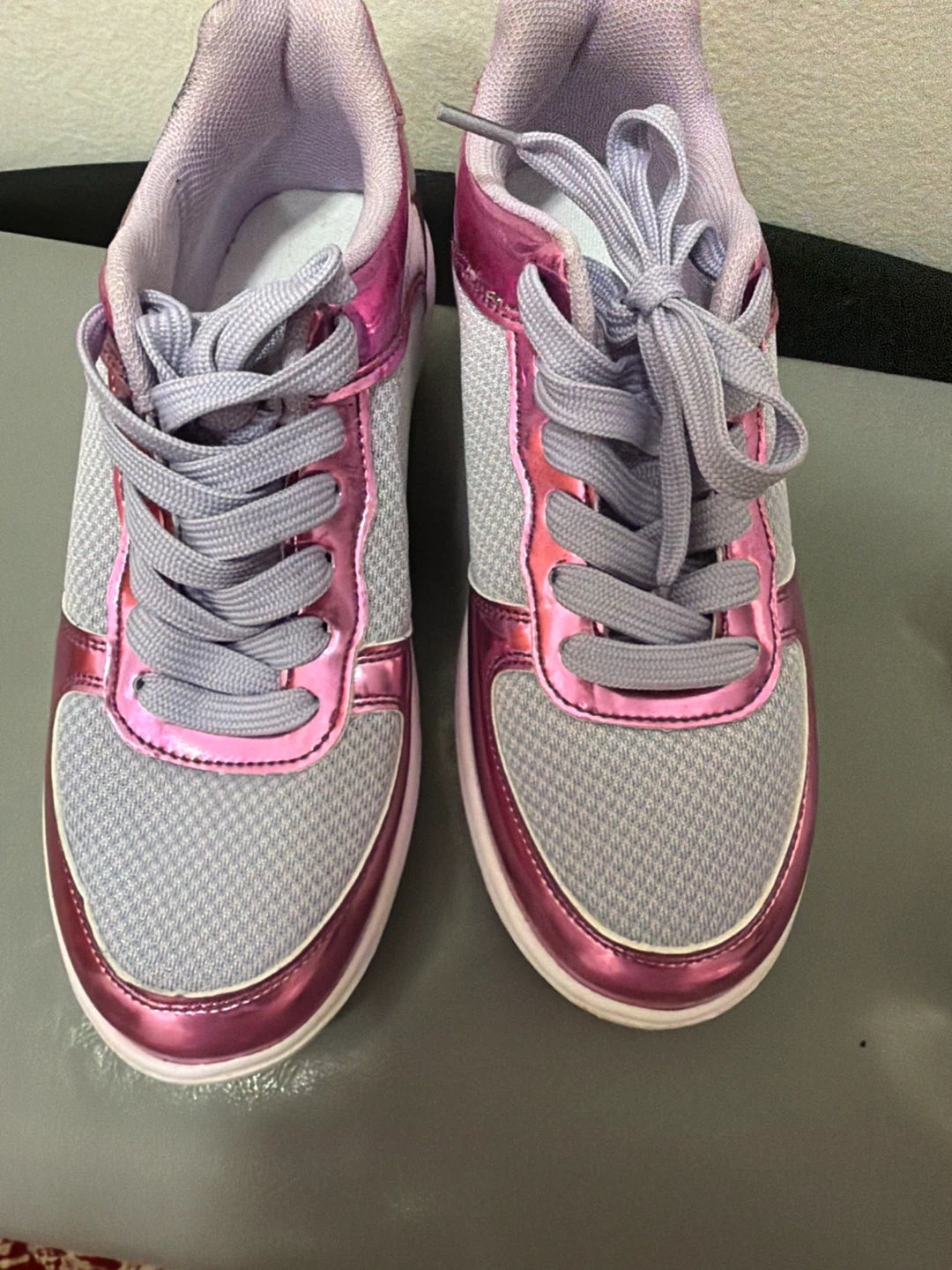 Purple and Silver Athletic Shoes