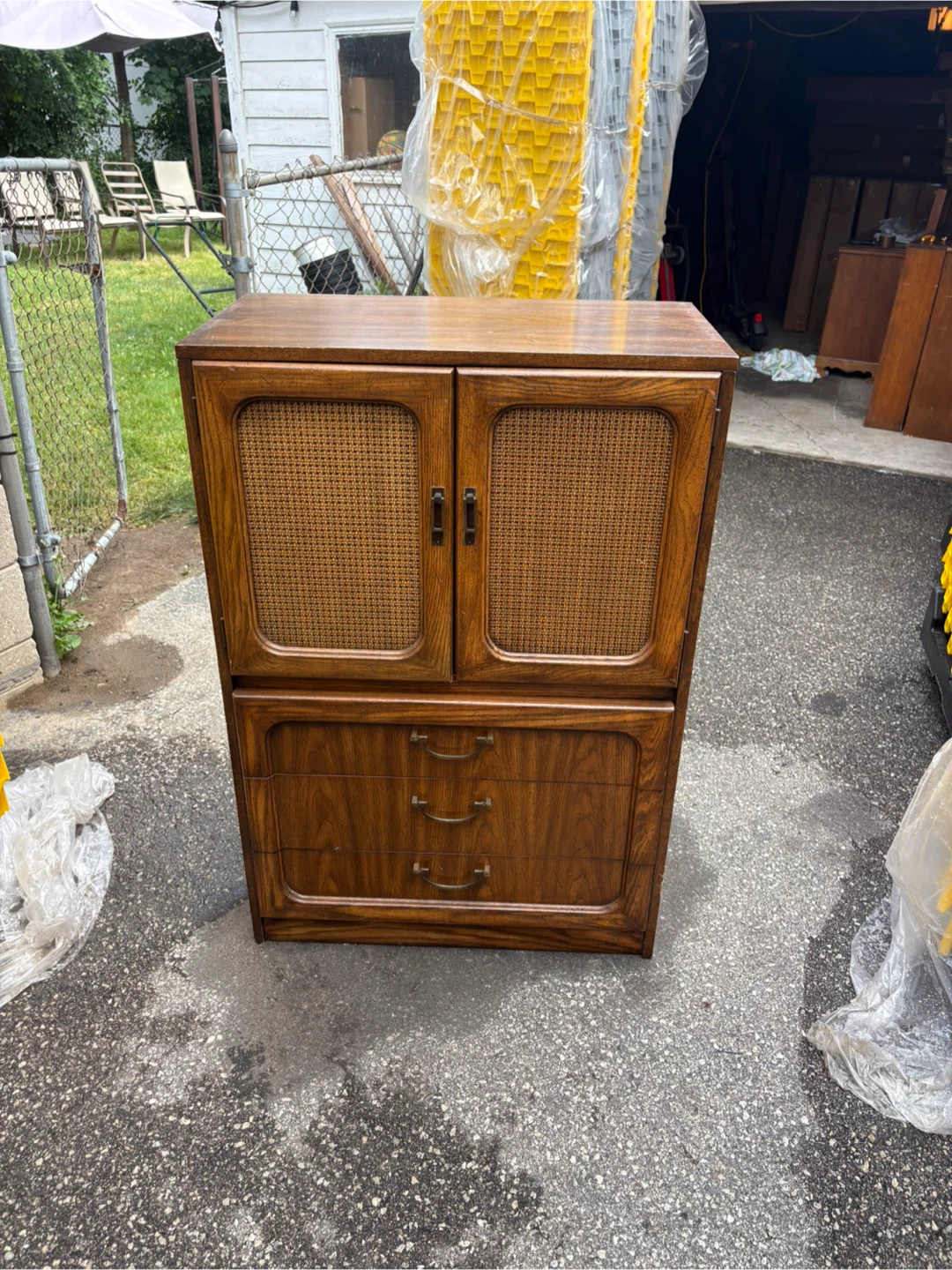 Free delivery used Vintage Wood and Cane Cabinet with Drawers - photo 4