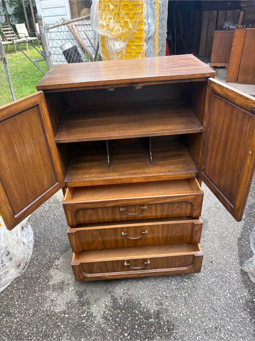 Free delivery used Vintage Wood and Cane Cabinet with Drawers - photo 5
