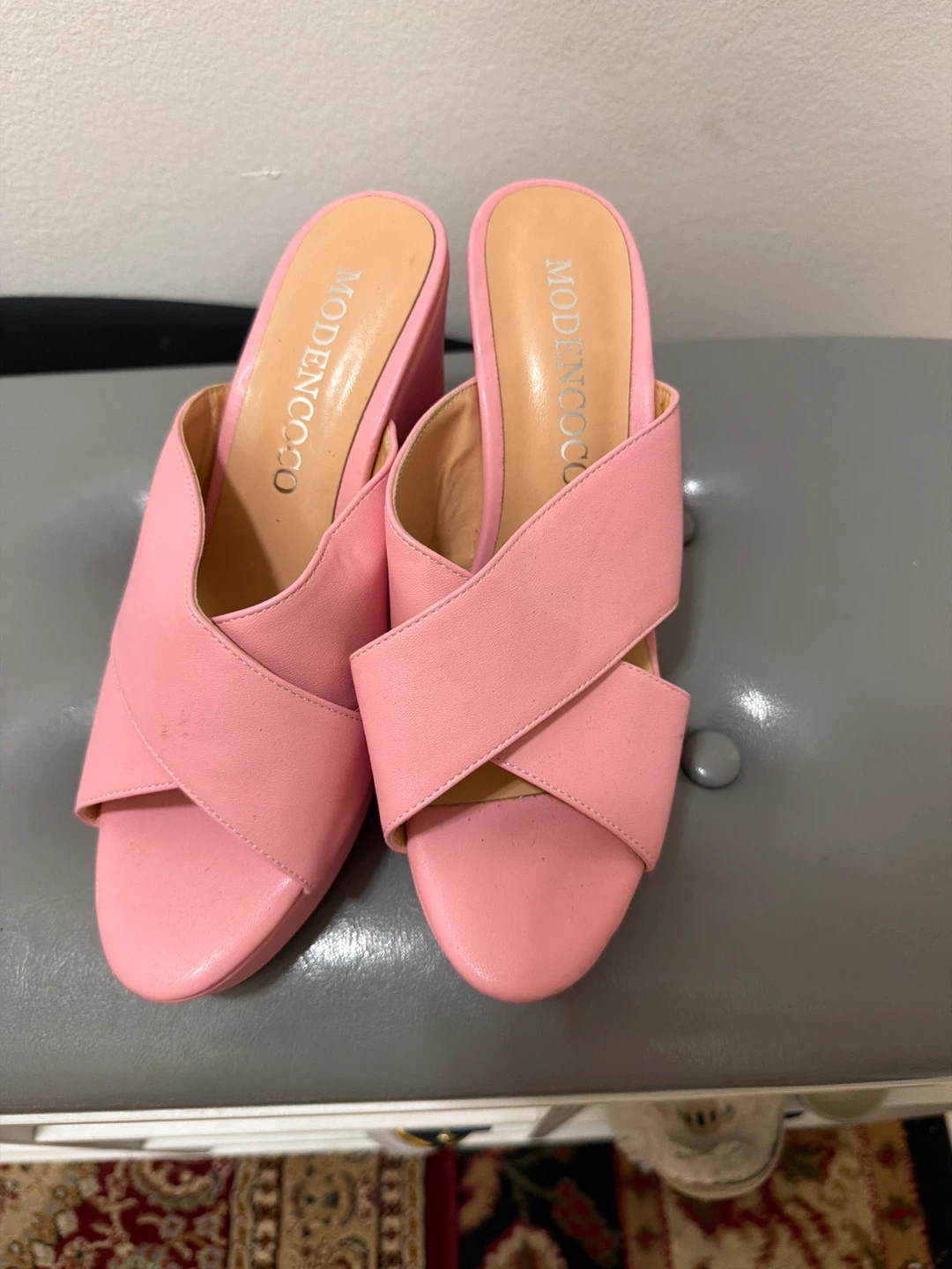 MODENCOCO Pink Wedge Sandals