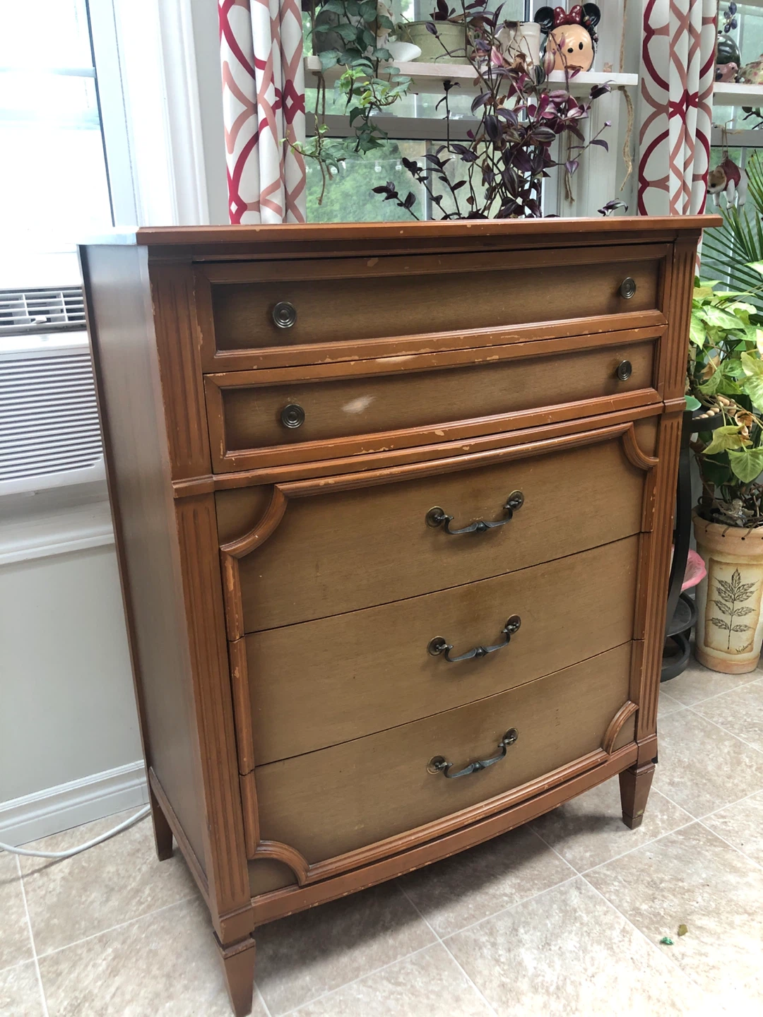5 drawer refinished dresser hand painted design - photo 2